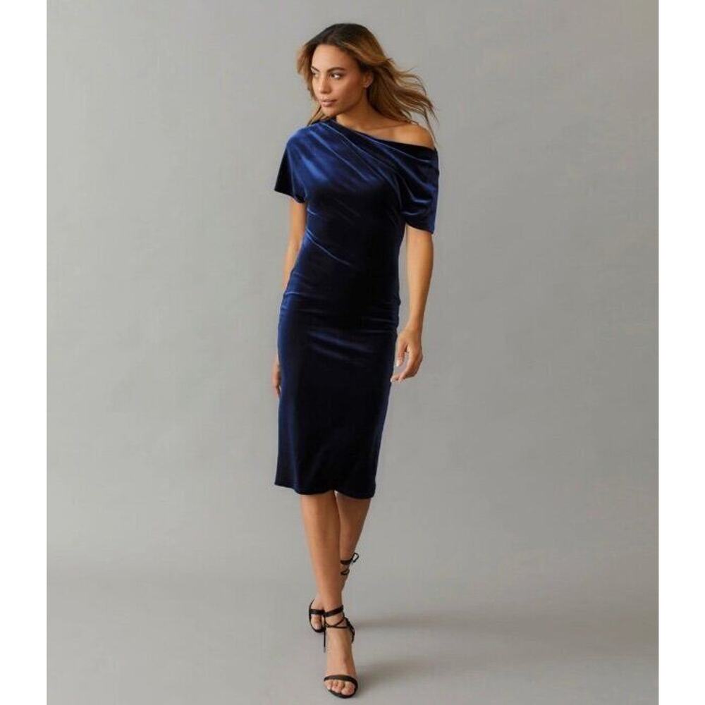 ME & THEE Sz 2 6 Blue Velvet Drop Shoulder Great Plains Dress NWT